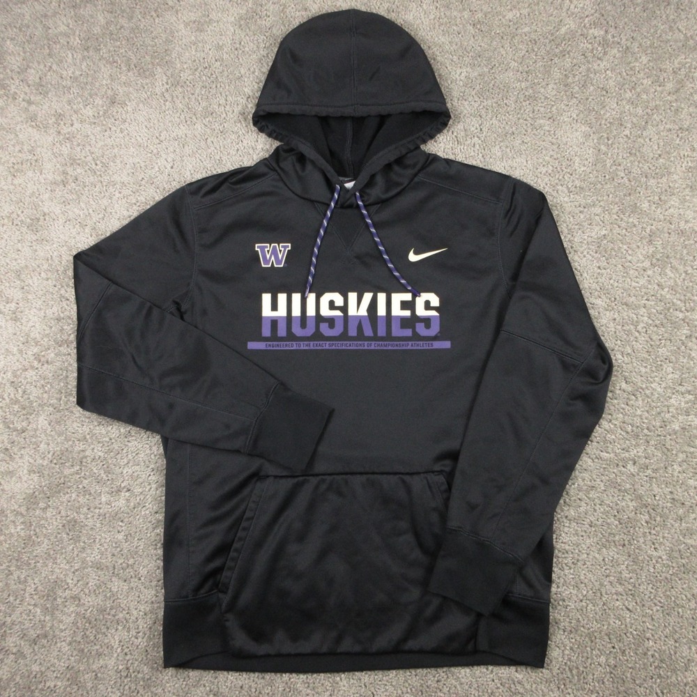Washington Huskies Sweater Mens Large Black Hoodie Sweatshirt Nike Thermafit